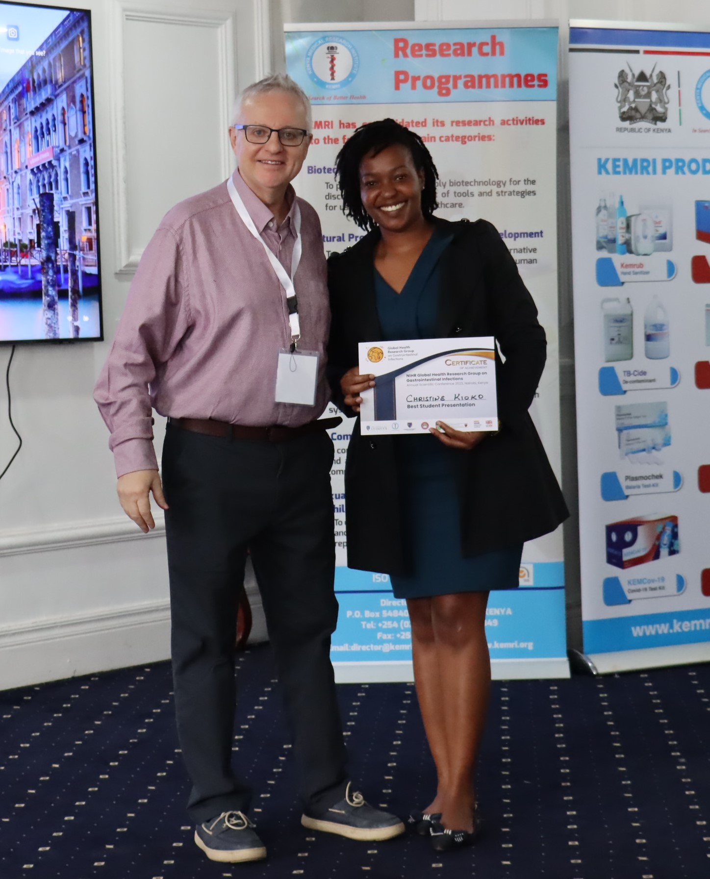 Christina Kioko won Best Student Presentation and Nigel Cunliffe (GHRG GI Director)